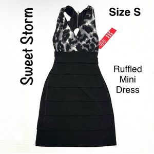 5/$15💥  Sheath Silky Stretch Cocktail Dress Mini Above Knee Ruffles